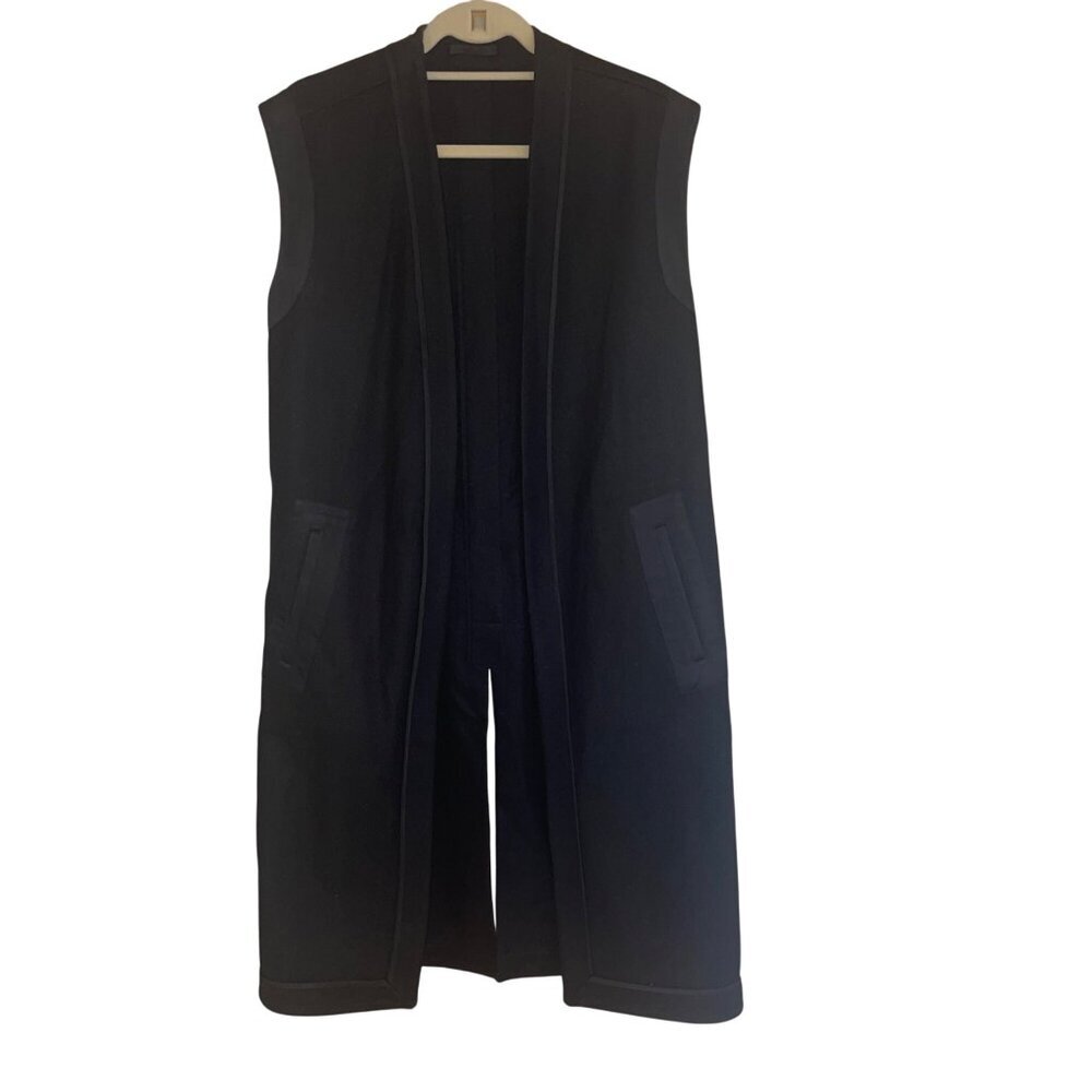 All Saints Womens Vest Size Small Black Bound Sleeveless Longline Wool